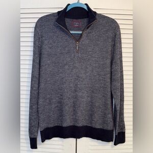 Untuckit Blue Belguardo Extra Fine Merino Wool 1/4 Zip Mock Neck Sweater Men L